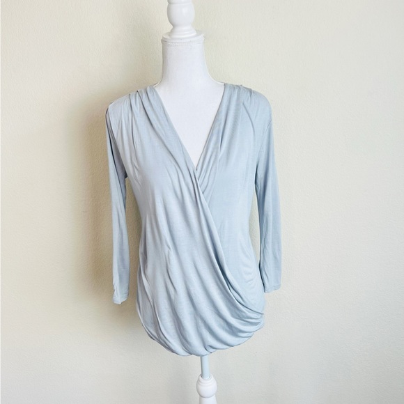 Old Navy Light Grey Surplice Front-Wrap Long Sleeve Blouse - Picture 2 of 8